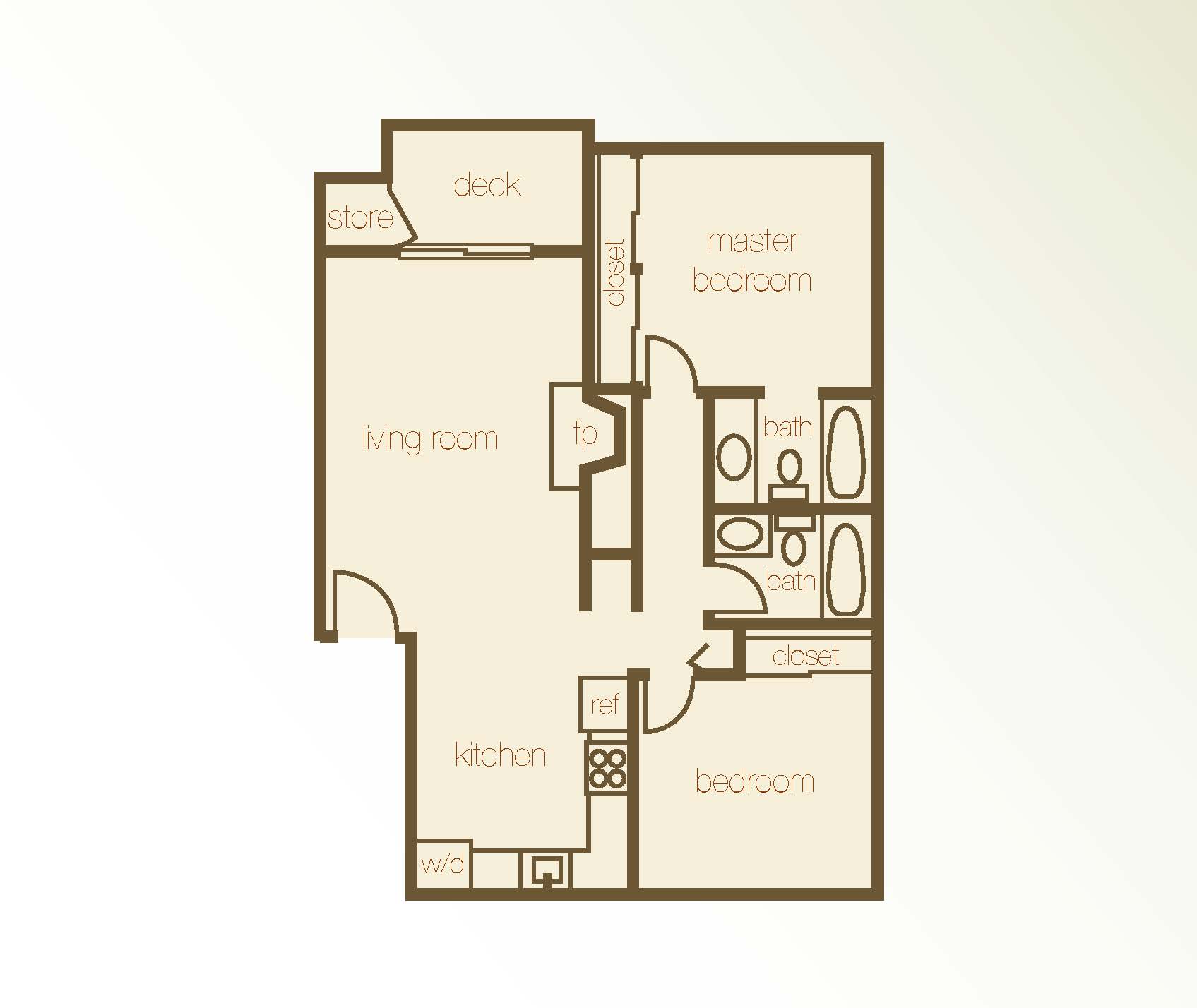 2Bed 2Bath floor plan A at Whispering Brook Apartments, Des Moines, WA